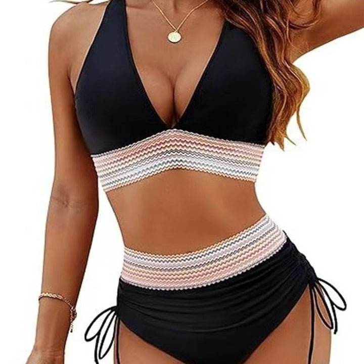 Damen Hochtailliertes Bikini-Set mit verstellbaren Trägern und elastischem Bund Drune