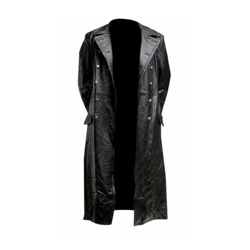 Herren Ledertrenchcoat mit doppelreihiger Knopfleiste