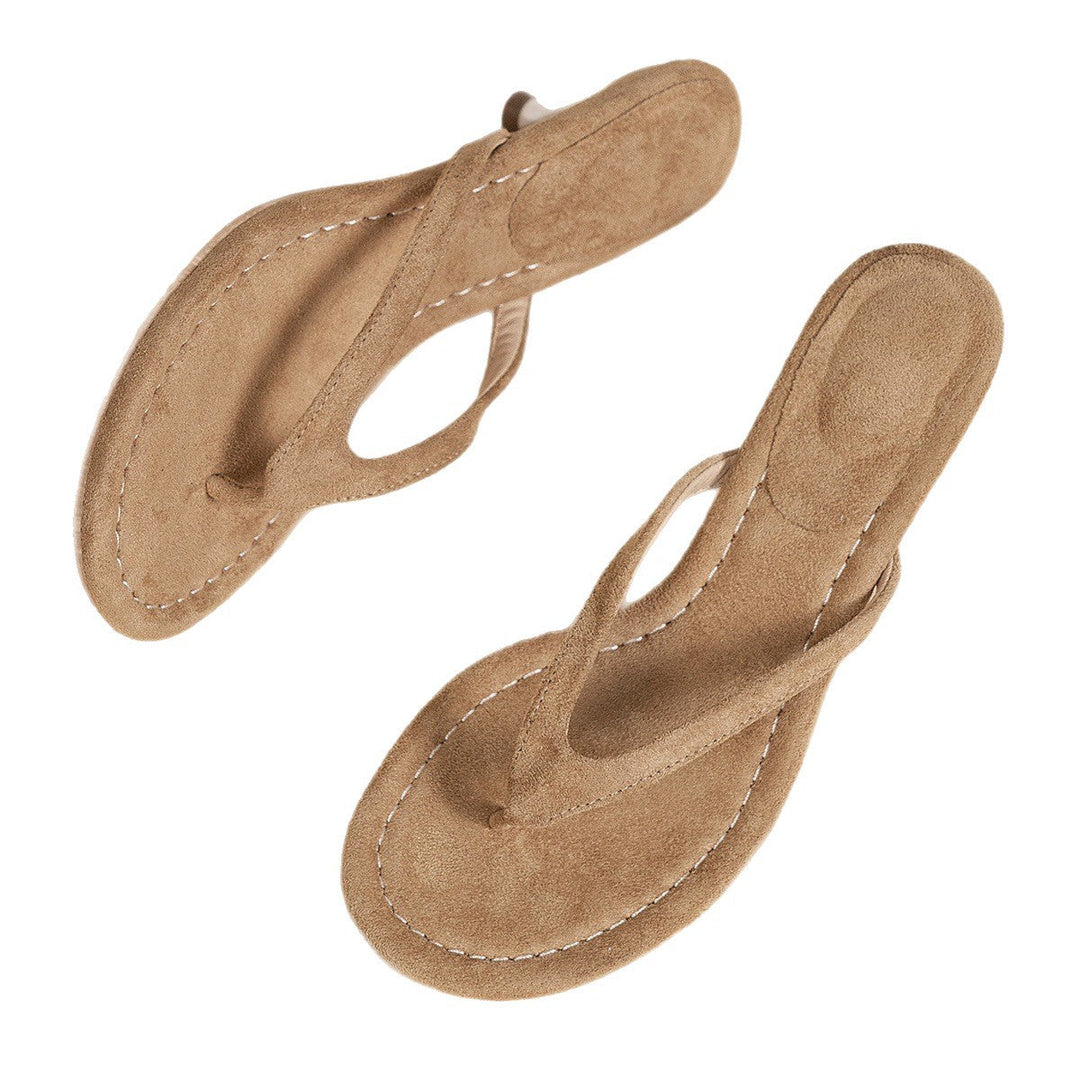 Damen elegante Zehentrenner-Sandalen mit geschwungenem Fersenriemen und komfortablem Fußbett Drune
