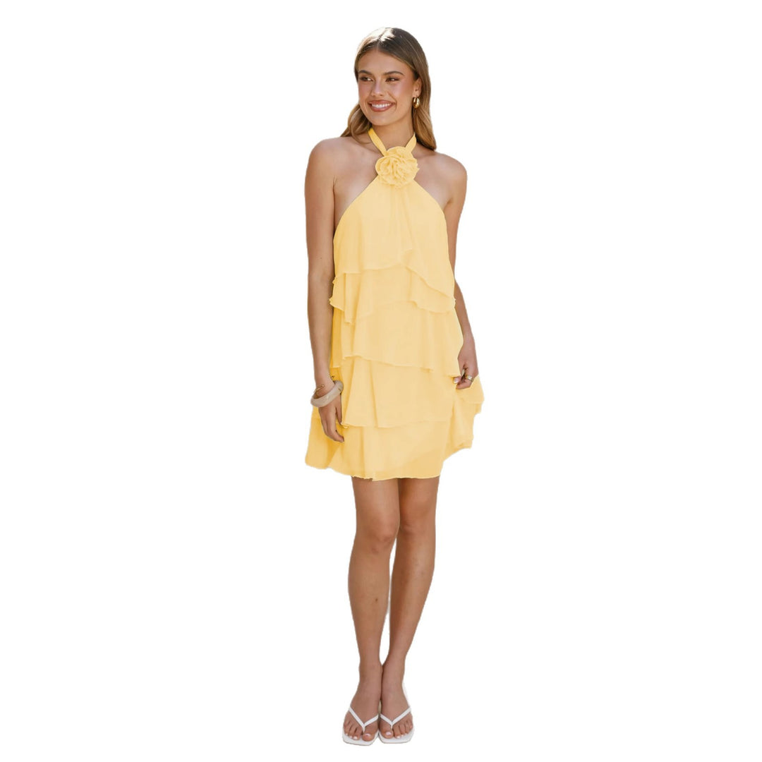 Damen Halterneck Rüschenkleid mit mehrlagigem Design Drune