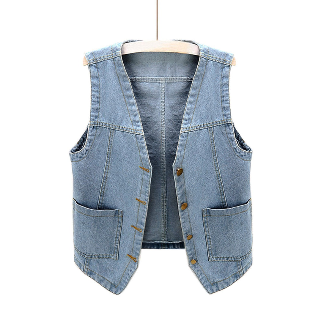 Damen lässige Denim-Weste mit Knopfdetails und aufgesetzten Taschen Drune