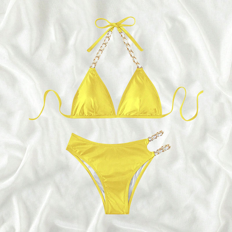 Damen Triangel-Bikini mit goldenen Kettendetails Drune