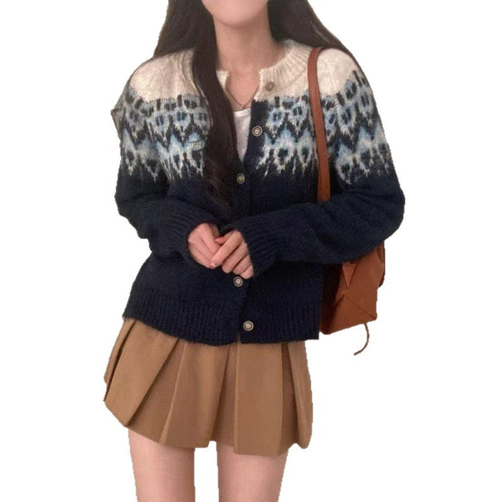 Damen Strickcardigan mit traditionellem Muster und Knopfdetails Drune