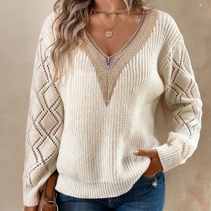 Damen Strickpullover mit raffiniertem Häkel-Ausschnitt Drune