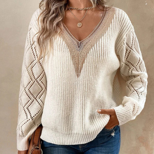 Damen Strickpullover mit raffiniertem Häkel-Ausschnitt Drune