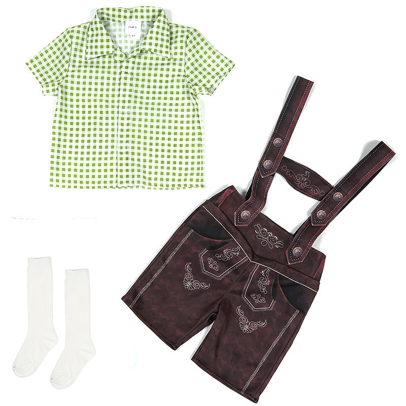 Herren nan kurze Trachtenlederhose mit verstellbaren Trägern und traditioneller Stickerei Drune