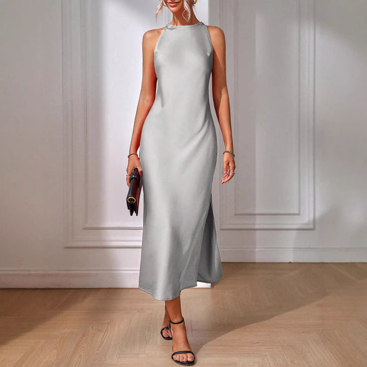 Damen Elegantes Maxikleid mit tiefem Schlitz und feinem Satinfinish Drune