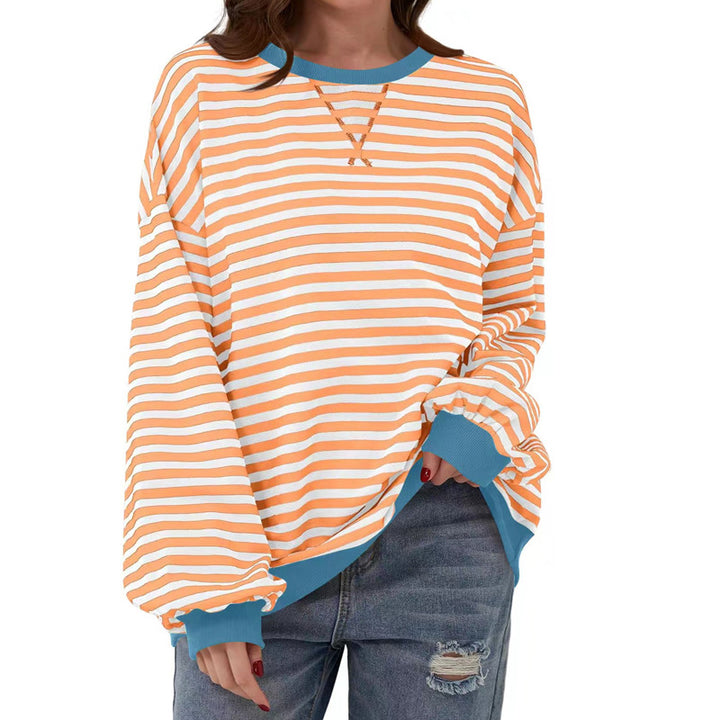 Damen Cozy Übergroßer Gestreifter Pullover Sweatshirt Drune