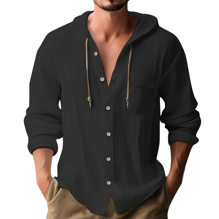 Herren lässiges Hoodie-Oberhemd mit praktischen Knopfleisten und Brusttasche Drune