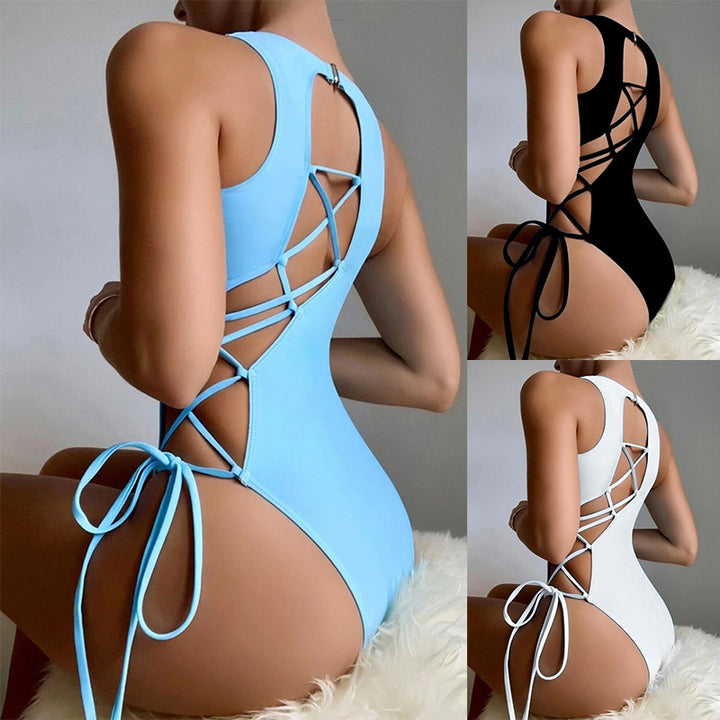 Damen Einteiler Badeanzug mit raffiniertem Rückendesign Drune