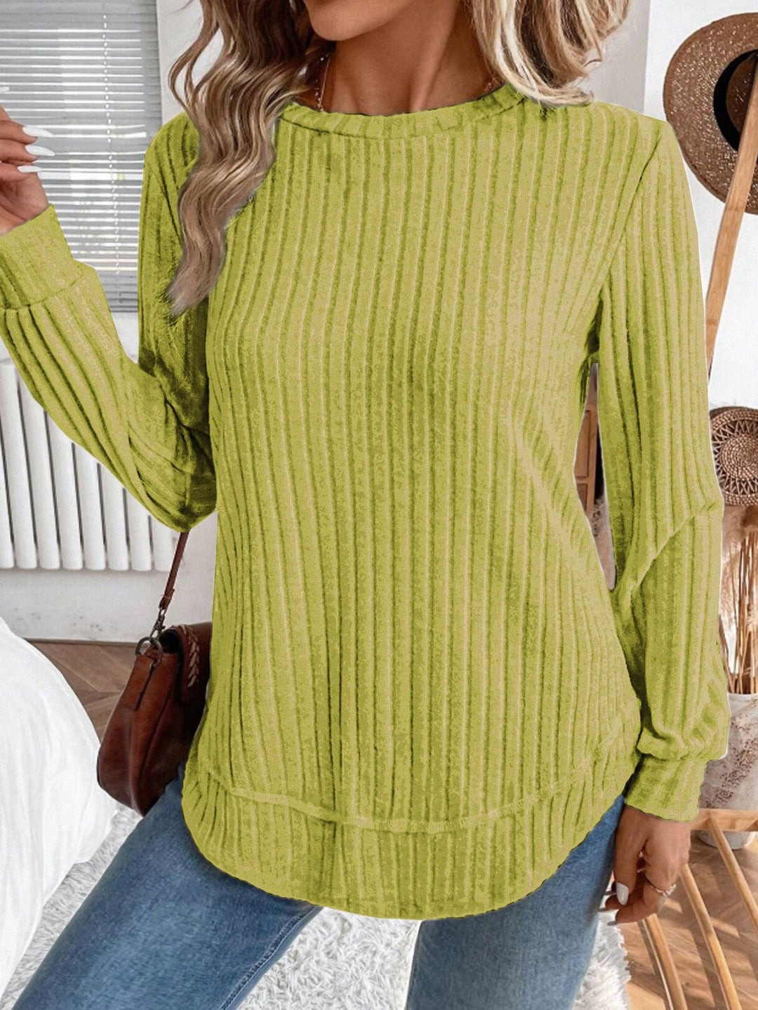 Damen lässiger Strickpullover mit vertikalen Streifen Drune