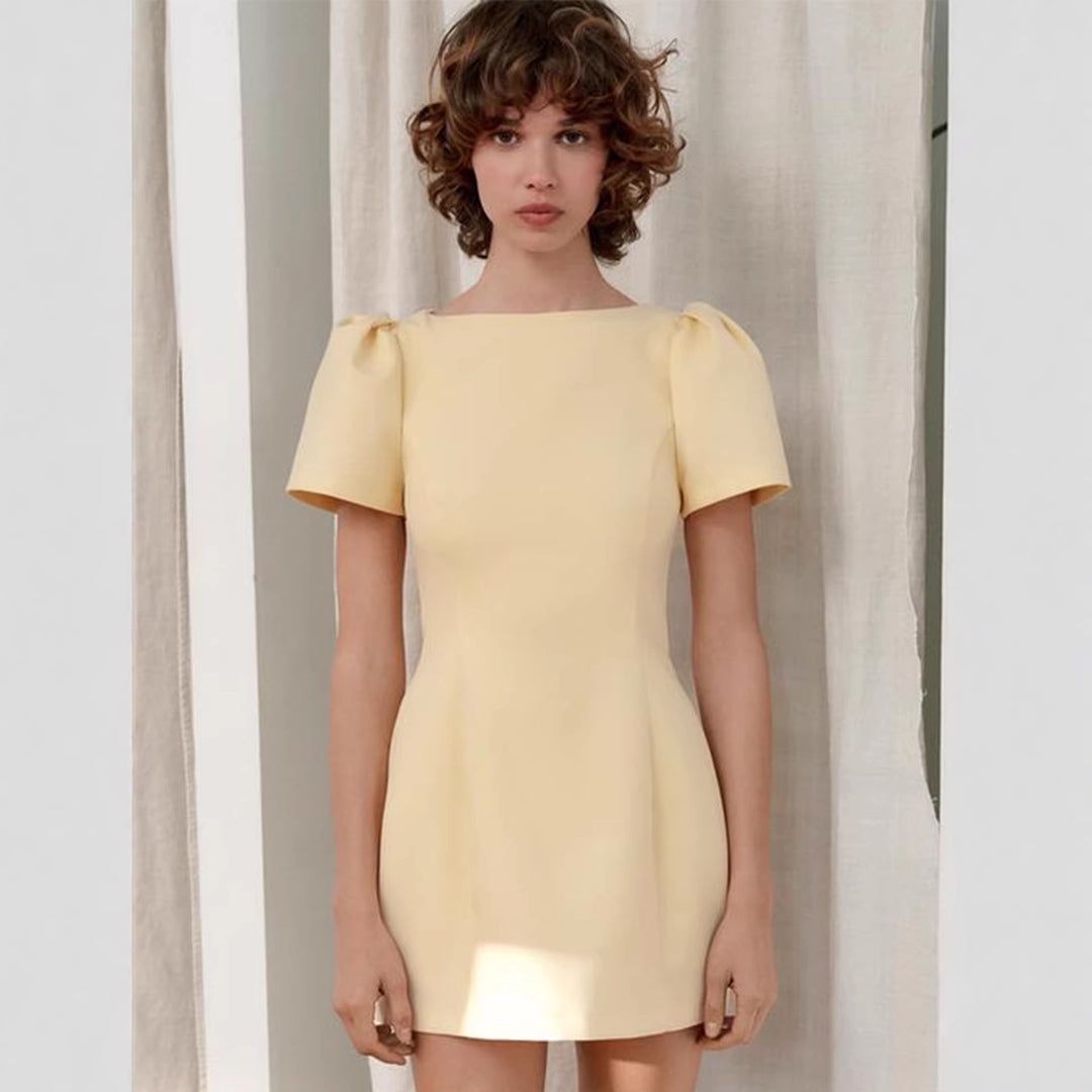 Damen Kurzes Abendkleid mit Puffärmeln und figurbetontem Schnitt Drune