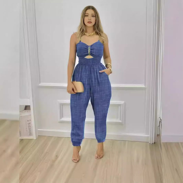 Damen Modischer Jumpsuit mit Cut-Out und dünnen Trägern Drune