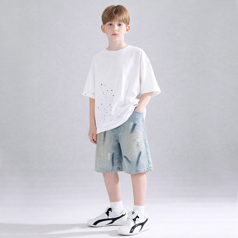 Unisex lockere Denim-Shorts mit einzigartigem Wasch- und Abriebstil Drune