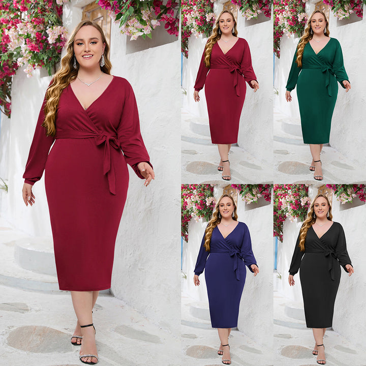 Damen Elegantes Wickelkleid mit taillierter Silhouette und langem Arm Drune
