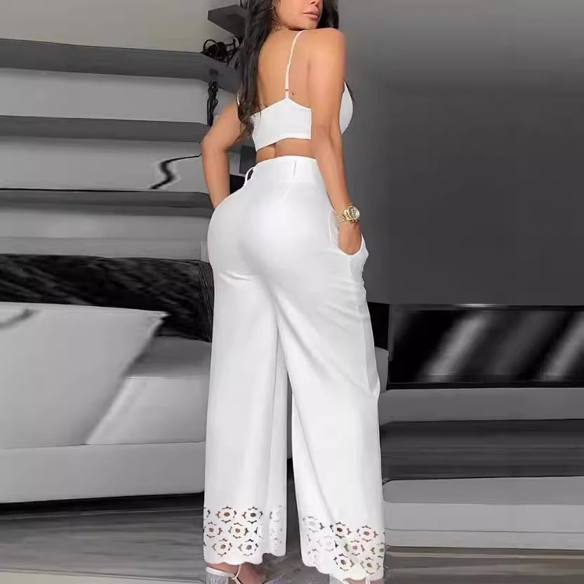 Damen Trendiges Zweiteiliges Outfit mit Oberteil und weiten Hosen Drune