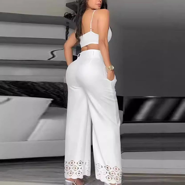 Damen Trendiges Zweiteiliges Outfit mit Oberteil und weiten Hosen Drune