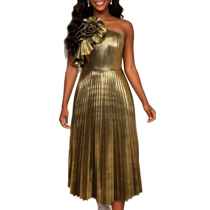 Damen glamouröses Abendkleid mit asymmetrischem Design und dekorativem Rüschendetail Drune
