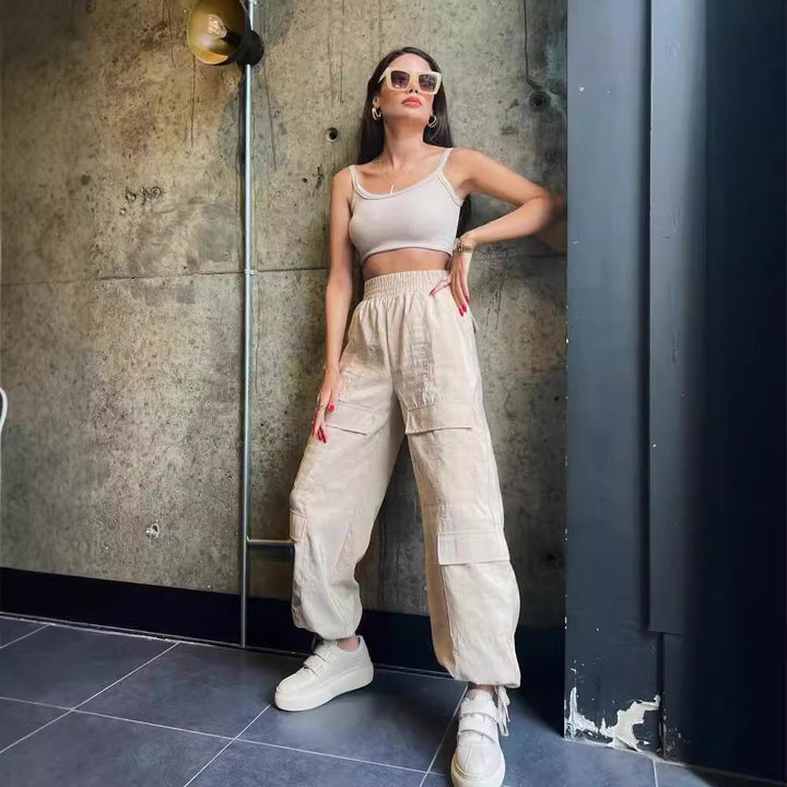 Damen Cargo-Hose mit elastischem hohen Bund und praktischen Taschen Drune