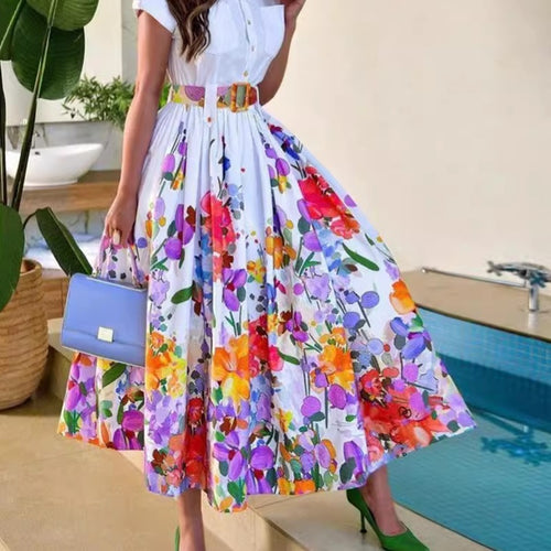 Damen Maxikleid mit floralem Print und femininer Silhouette Drune