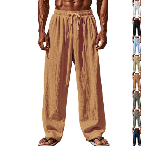 Herren nan weite Leinen-Loungehose mit elastischem Tunnelzugbund, Kordelzug und geradem Bein Drune