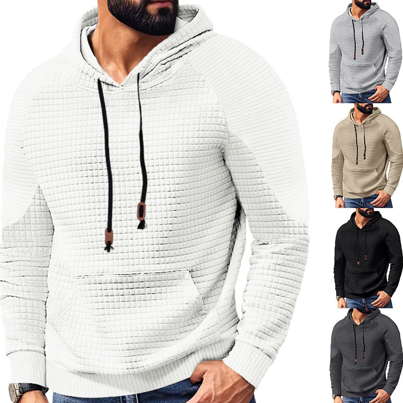 Herren nan strukturierter Kapuzenpullover mit gesteppter Waffelstruktur, Raglanärmeln und Kängurutasche Drune