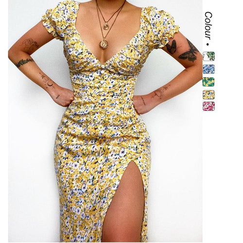 Damen Elegantes Maxikleid mit herzförmigem Ausschnitt und floralen Details Drune