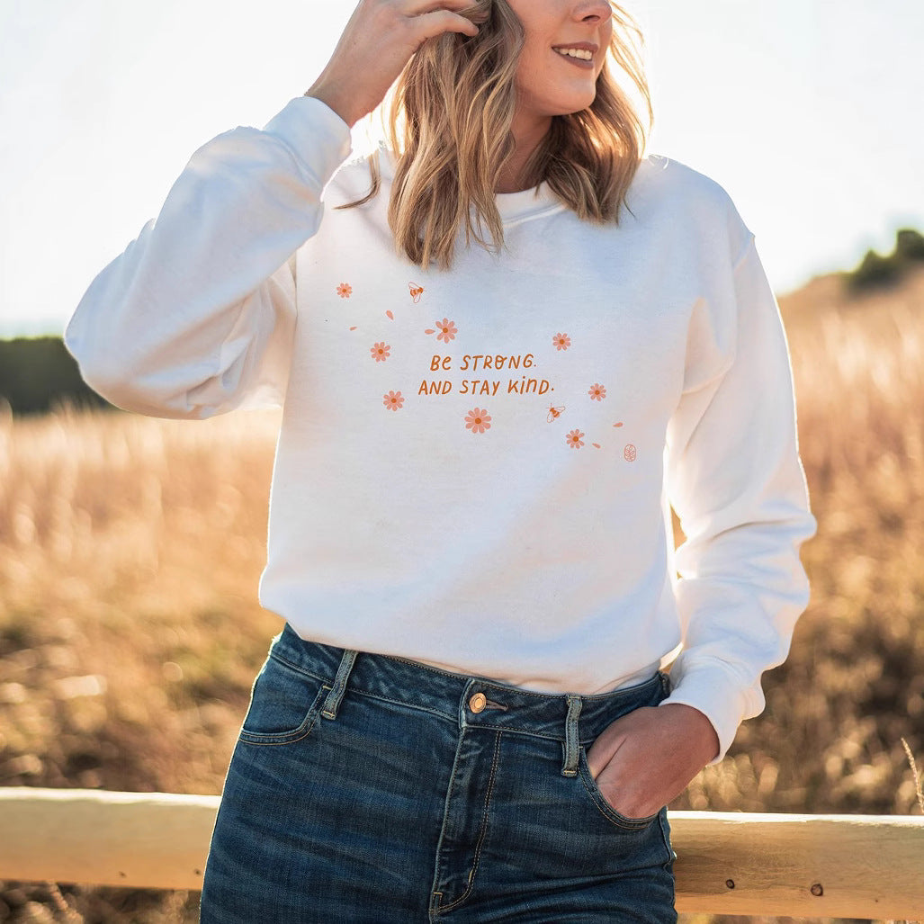 Damen Sweatshirt mit inspirierender Botschaft und floralem Design Drune