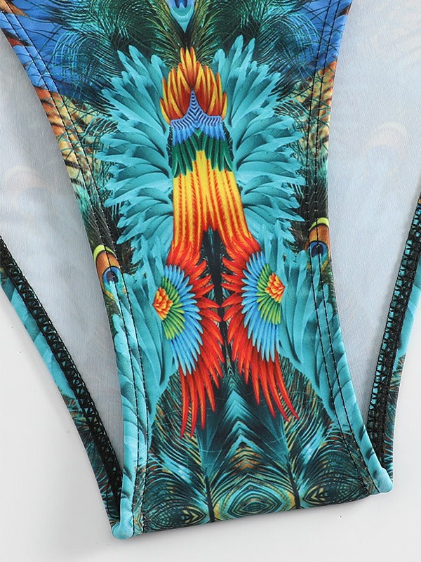 Damen Triangel-Bikini mit extravagantem Federdesign und funkelnden Akzenten Drune