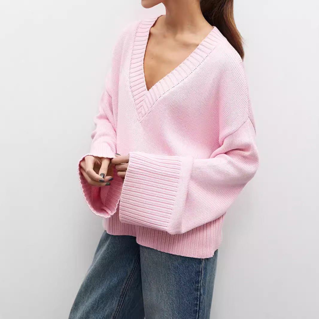 Damen Strickpullover mit tiefem V-Ausschnitt und lässigem Schnitt Drune