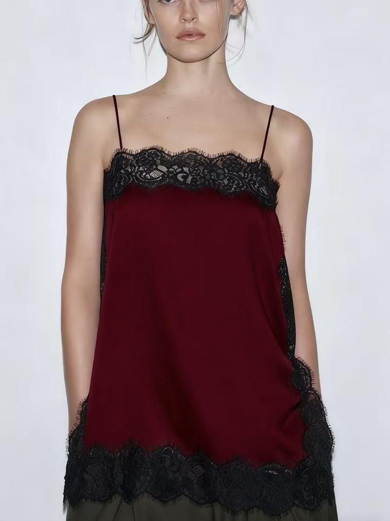 Damen Spitzentop mit zartem Saum Drune