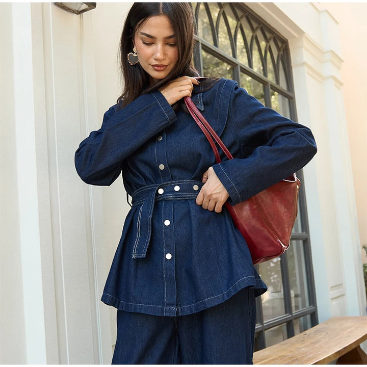 Damen Denimjacke mit Taillengürtel Drune