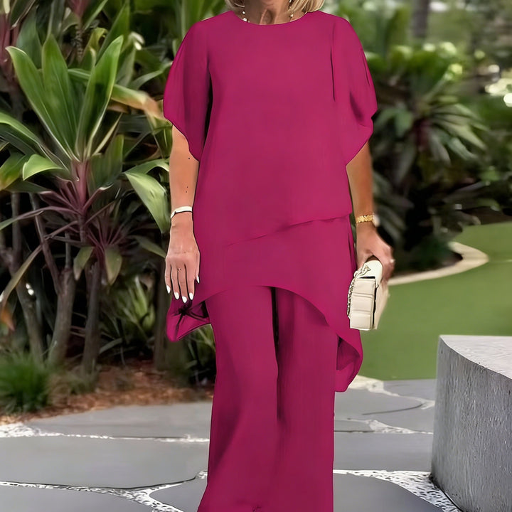Damen Elegantes Zwei-Teiler-Set mit luftigen Ärmeln und asymmetrischem Saum Drune