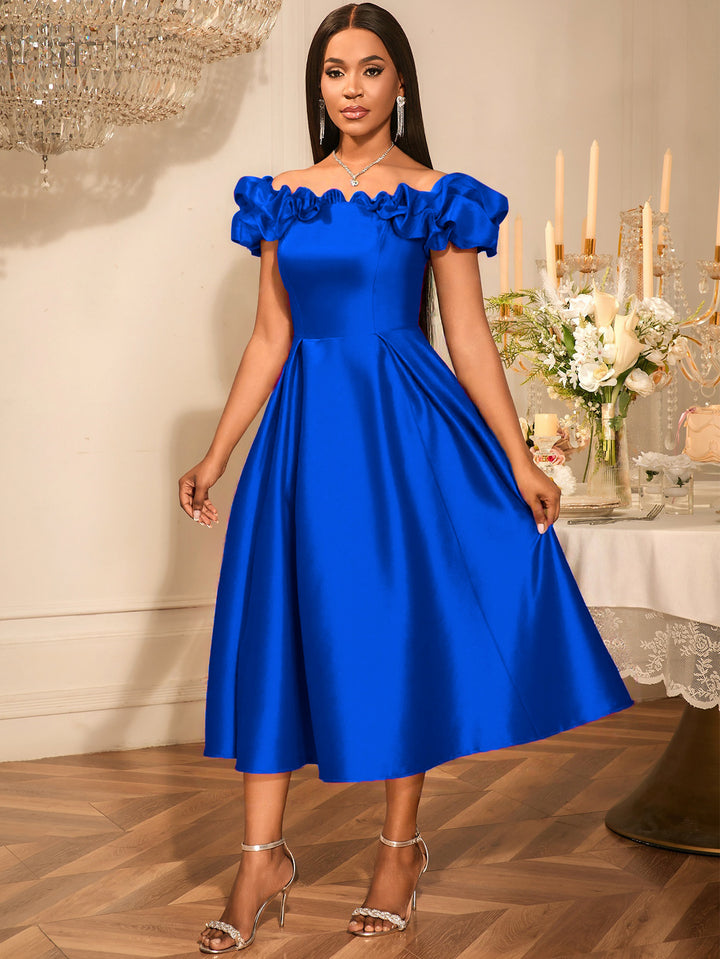 Damen Cocktailkleid mit schulterfreiem Design und voluminösen Rüschendetails Drune