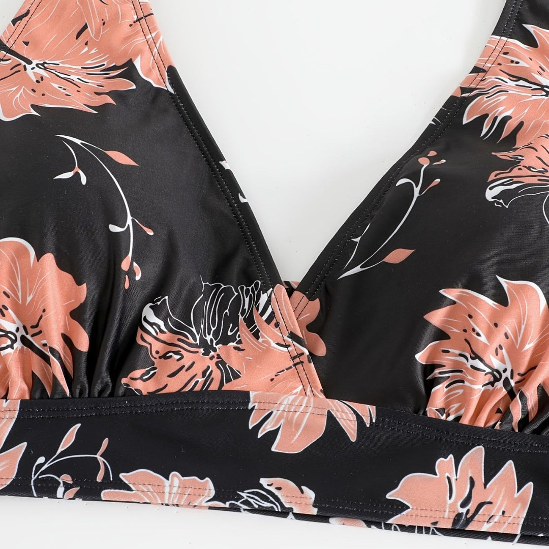 Damen Hochgeschnittener Bikini mit floralen Akzenten und raffinierten Details Drune