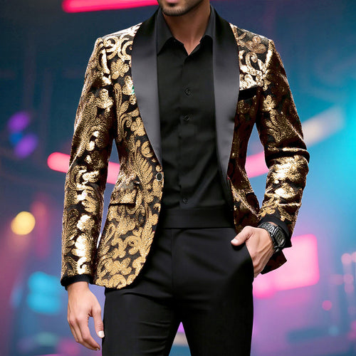 Herren glamouröser Pailletten-Blazer mit floralem Design und elegantem Schnitt Drune