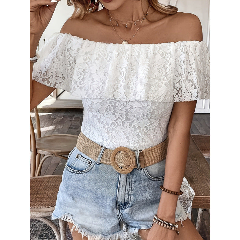 Damen Off-Shoulder Spitzenbluse Drune