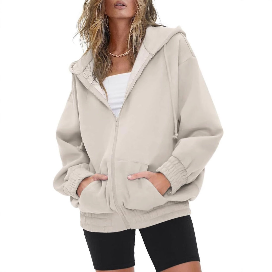 Damen nan oversized Kapuzenjacke mit Reißverschluss, Fleece-Futter und Kängurutaschen Drune