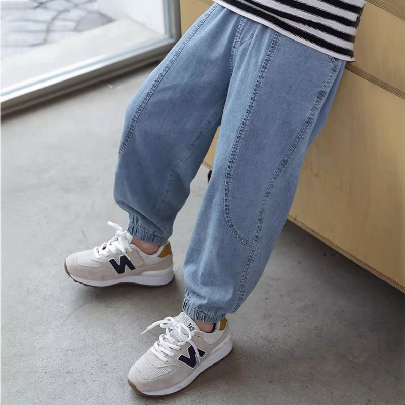 Jungen lässige Denim-Jogginghose mit elastischem Bund Drune