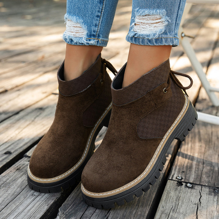Damen nan kurze Wildleder-Stiefelette mit robuster Profilsohle und gepolstertem Schaft Drune