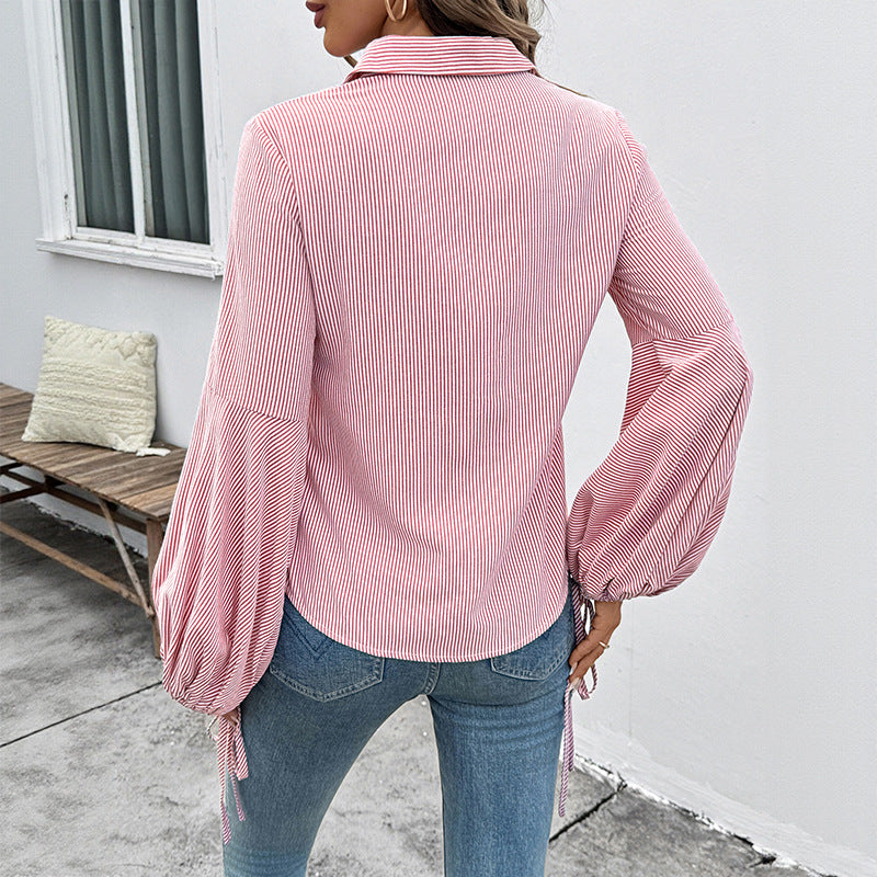 Damen Bluse mit voluminösen Ärmeln und feinem Streifenmuster Drune