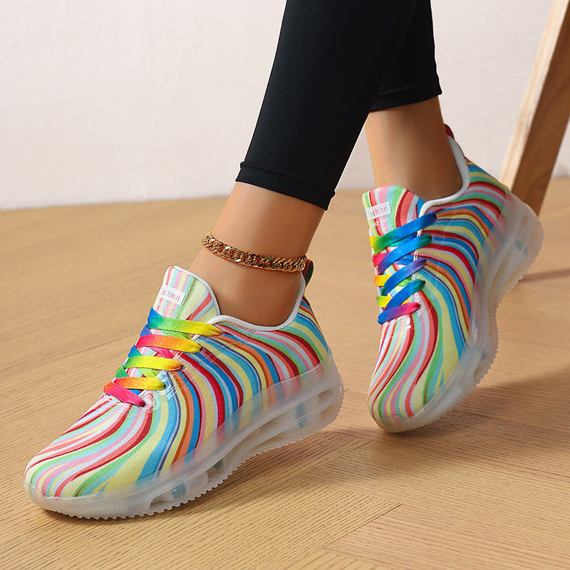 Damen nan leichter Muster-Sneaker mit elastischem Canvas-Obermaterial, gepolsterter Fersenstütze und segmentierter Flexlaufsohle Drune