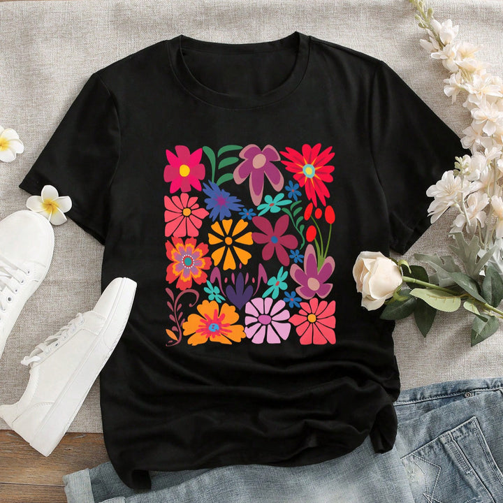 Damen T-Shirt mit buntem Blumenprint Drune