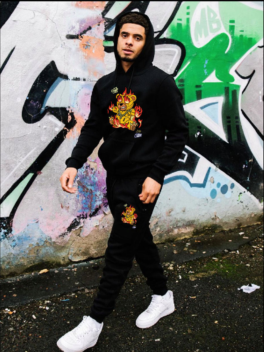 Damen Hoodie- und Jogginghose-Set mit kreativem Aufdruck und lebhaftem Design Drune