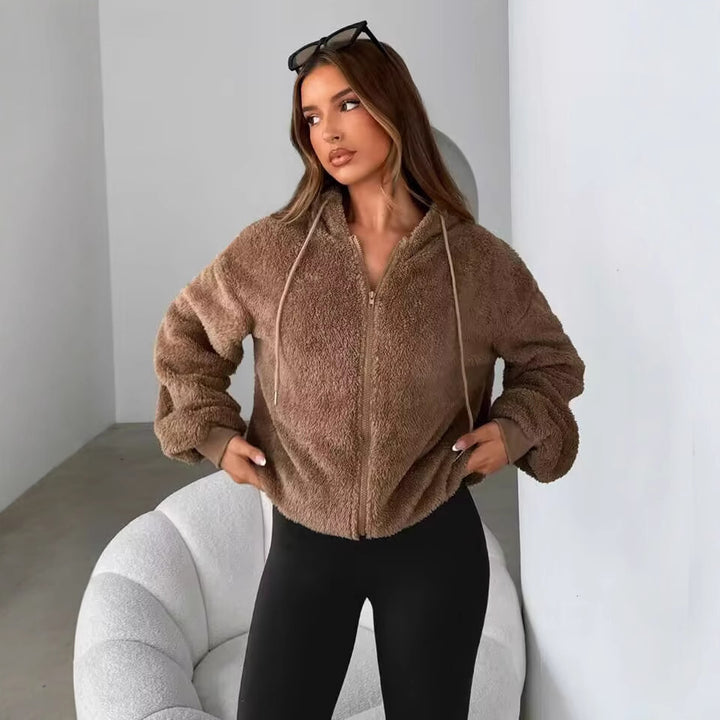 Damen Teddy-Fleecejacke mit Kapuze und elastischen Bündchen Drune