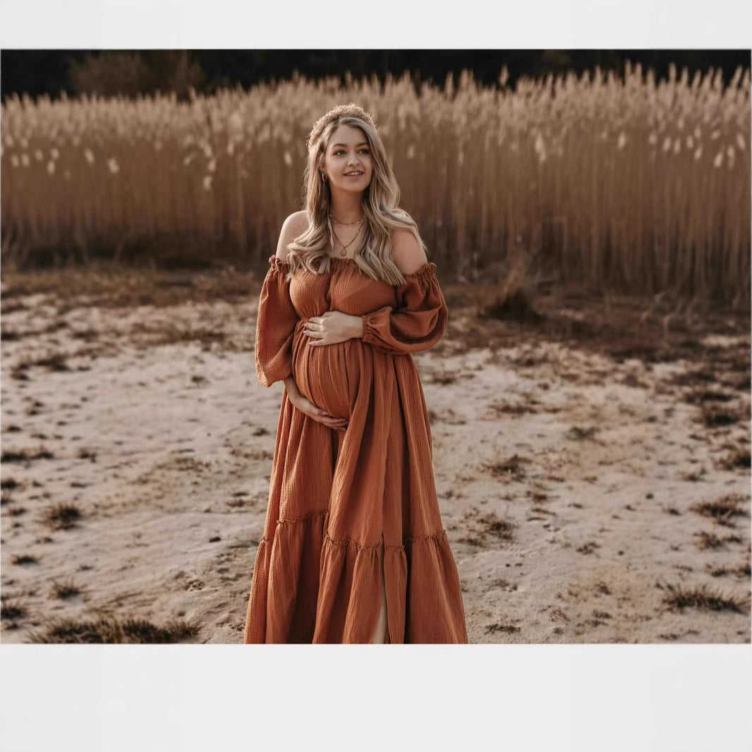 Damen Bohemian Off-Shoulder Maxi Kleid Drune