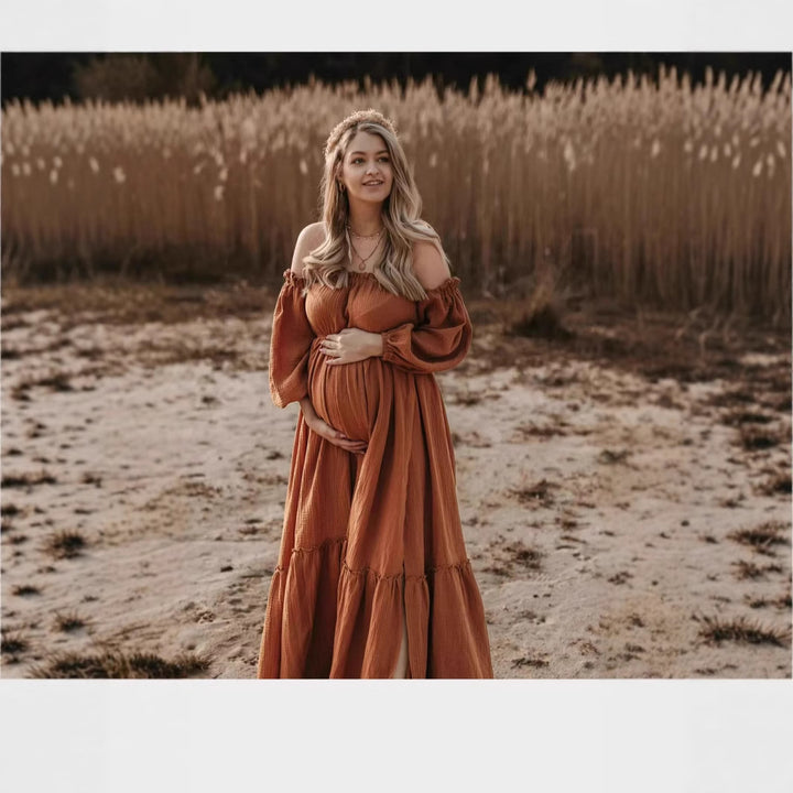 Damen Bohemian Off-Shoulder Maxi Kleid Drune