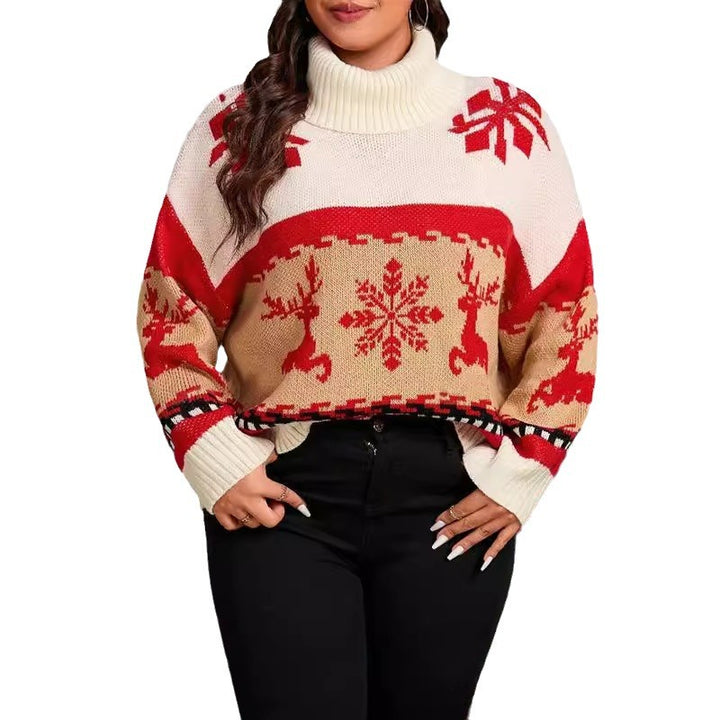 Damen Kuscheliger Rollkragenpullover mit festlichem Motiv Drune