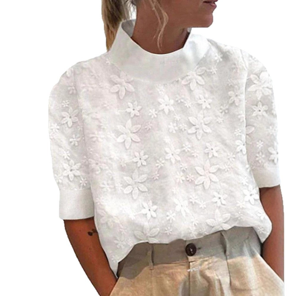 Damen Bluse mit floralem Stickdesign und kurzem Schnitt Drune