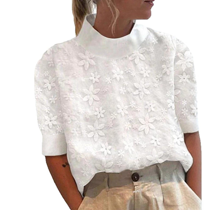 Damen Bluse mit floralem Stickdesign und kurzem Schnitt Drune